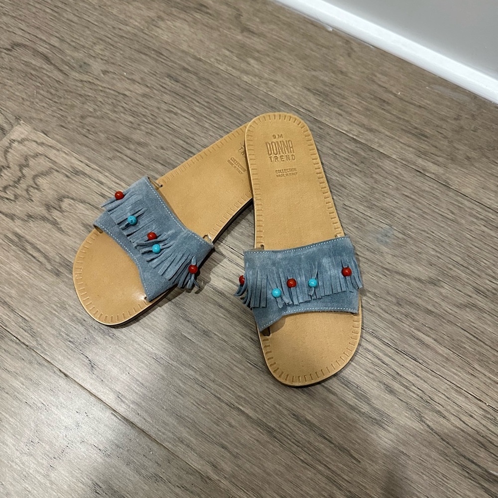 Donna Trend Fringe Suede Sandals with Beads